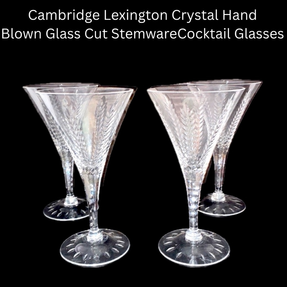 4 - Cambridge Lexington Crystal Hand Blown Glass Cut Stemware Cocktail G…